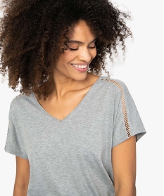 tee-shirt femme paillete avec epaules fantaisie gris t-shirts manches courtesA692201_2