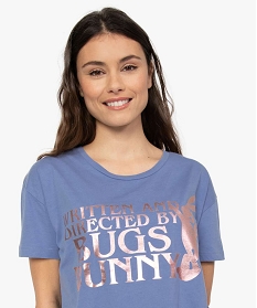 tee-shirt femme avec large motif bugs bunny – looney tunes bleu t-shirts manches courtesA695201_2