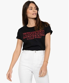 tee-shirt femme avec inscription - stranger things noirA695701_1