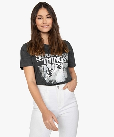 tee-shirt femme avec motif inverse - stranger things grisA695901_1