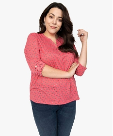 tee-shirt femme grande taille imprime col v et dos dentelle rose t-shirts col vA699001_2