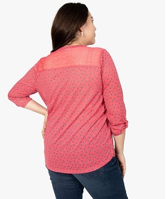 tee-shirt femme grande taille imprime col v et dos dentelle rose t-shirts col vA699001_3