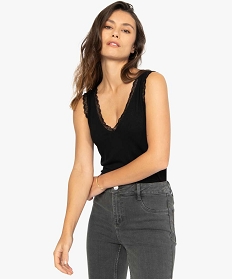 GEMO Débardeur avec col V en dentelle femme noir standard