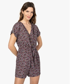 GEMO Combishort femme à motifs fleuris boutonné sur lavant Imprimé