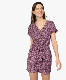 GEMO Combishort femme à motifs fleuris boutonné sur lavant Imprimé