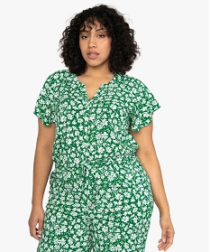 combinaison femme grande taille a motifs fleuris vert pantalons et jeansA706501_2