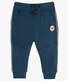 pantalon de jogging bebe garcon avec liseres sur les cotes bleu joggingsA716101_1