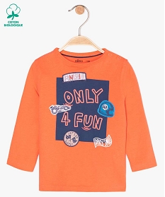 tee-shirt bebe garcon avec patchs et motifs orange tee-shirts manches longuesA723901_1