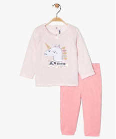 pyjama bebe fille deux pieces bi-matieres a motif licorne roseA741701_2