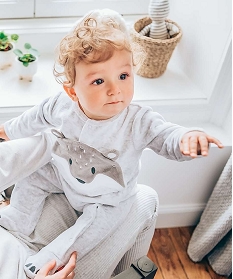 pyjama bebe en velours motif renard grisA743201_4