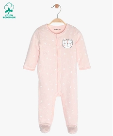 pyjama bebe fille imprime avec motif chat sur poitrine rose pyjamas ouverture devantA743601_1
