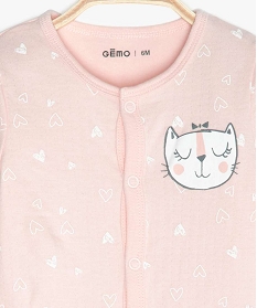 pyjama bebe fille imprime avec motif chat sur poitrine rose pyjamas ouverture devantA743601_2