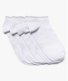 GEMO Chaussettes femme courtes à côtes finition pailletée (lot de 5) Blanc