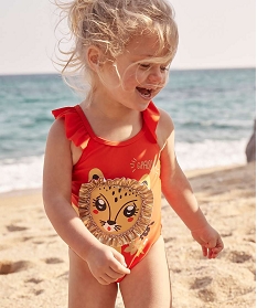 maillot de bain bebe fille une piece avec motif lion roseA756701_3