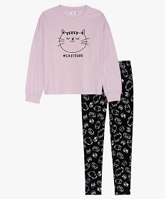 pyjama fille en jersey de coton motif chat violetA763701_1