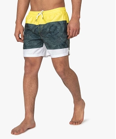 GEMO Short de bain homme tricolore à motif jungle Multicolore