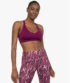 brassiere de sport femme avec fines brides croisees dans le dos violet hauts de pyjamaA775101_3
