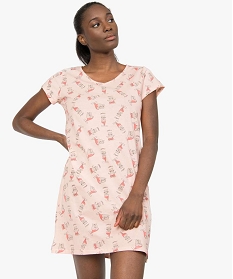 chemise de nuit imprimee a manches courtes femme rose nuisettes chemises de nuitA775201_1
