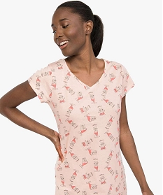chemise de nuit imprimee a manches courtes femme rose nuisettes chemises de nuitA775201_2