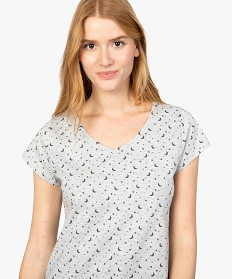 chemise de nuit femme imprimee a manches courtes grisA775601_2