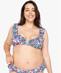 GEMO Haut de maillot de bain femme grande taille imprimé avec bretelles à volants Imprimé