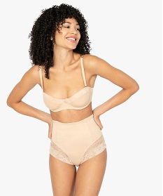 culotte taille haute gainante en dentelle et microfibre femme beige culottesA786001_3