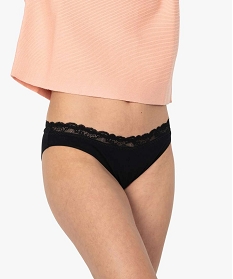 GEMO Culotte en coton stretch avec ceinture dentelle femme (lot de 2) noir vif