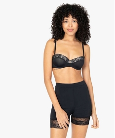 panty gainant taille haute en microfibre et dentelle femme noir shortiesA793401_3