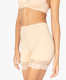 panty femme gainant taille haute en microfibre et dentelle beige shortiesA793501_1