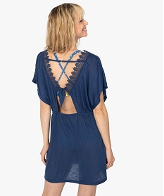 robe de plage femme avec col v et broderies bleu vetements de plageA794801_3