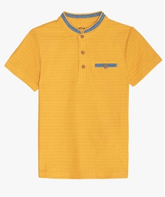tee-shirt garcon a col mao en maille texturee effet raye orange tee-shirtsA810601_2