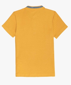 tee-shirt garcon a col mao en maille texturee effet raye orange tee-shirtsA810601_4