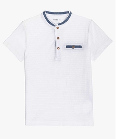 tee-shirt garcon a col mao en maille texturee effet raye blanc tee-shirtsA810701_2