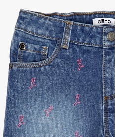 Gemo Fille Vêtements Pantalons & Jeans Pantalons courts Shorts en jean Short fille en jean avec petits motifs brodés et franges 