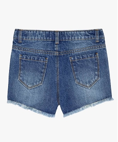 short fille en jean avec petits motifs brodes et franges bleu shortsA828001_4