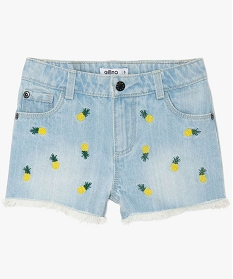 short fille en jean avec petits motifs brodes et franges bleu shortsA828101_1