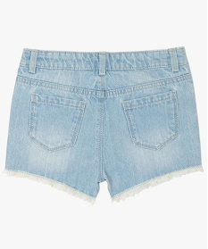 short fille en jean avec petits motifs brodes et franges bleu shortsA828101_3