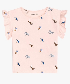 tee-shirt court fille imprime avec manches courtes volantees rose tee-shirtsA838701_2