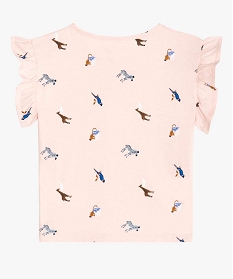 tee-shirt court fille imprime avec manches courtes volantees rose tee-shirtsA838701_4