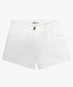 short fille en coton extensible avec revers cousus blanc shortsA845501_1