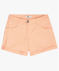 GEMO Short fille en coton extensible avec revers cousus Rose