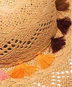 chapeau femme en paille a larges bords avec motifs fantaisie multicoloreA865401_3