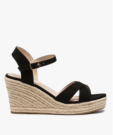 GEMO Sandales femme à talon compensé et brides unies noir standard