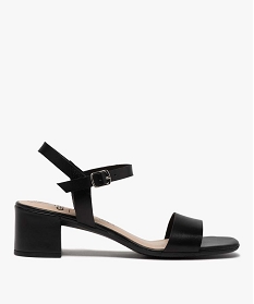 GEMO Sandales femme à talon carré dessus brides en cuir uni noir standard