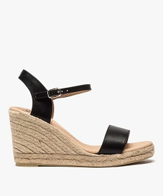GEMO Sandales femme à talon compensé en corde et brides cuir noir standard