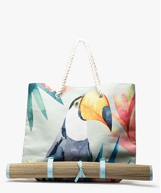 sac de plage femme imprime avec natte en paille integree multicolore cabas - grand volumeA888901_1