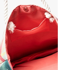 sac de plage femme imprime avec natte en paille integree multicolore cabas - grand volumeA888901_3
