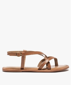 GEMO Nu-pieds femme en cuir fines brides spéciales pied large marron standard