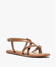 nu-pieds femme en cuir fines brides speciales pied large marron standard sandales plates et nu-piedsA890801_2