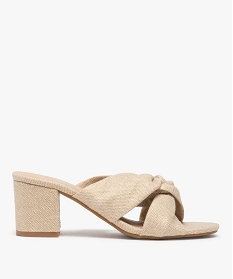 GEMO Mules femme à talon carré et brides drapées en toile beige standard